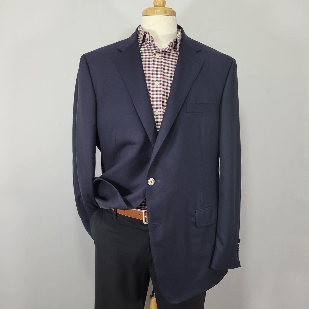 Samuelsohn Men's Sport Coat Blazer SB GARNER Navy Colombo ICEWOOL 150s 46L